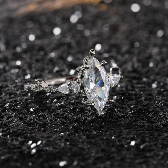 💍NEW 925 STERLING SILVER MARQUIS ROMANTIC TRENDY DIAMOND RING, K824 - Picture 10 of 11